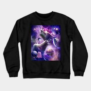 Cosmic Wolf Howling At Moon In Space Crewneck Sweatshirt